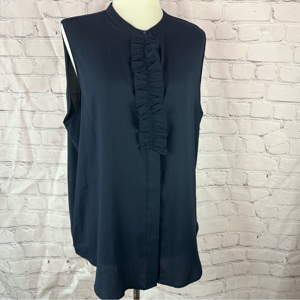 Ann Taylor Navy Sleeveless Ruffle Blouse women XL feminine minimalist layer